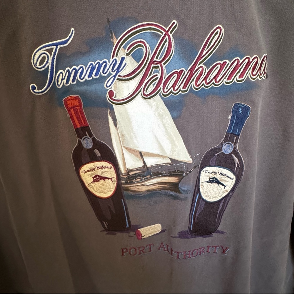 Tommy Bahama Gray Graphic Tee with Blue & Red Wine Bottle Accents